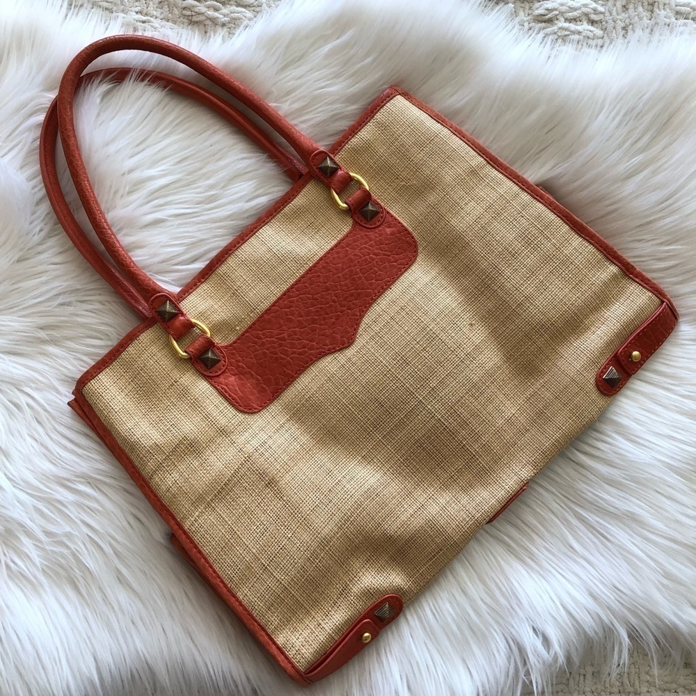 Rebecca Minkoff Diamond Raffia Orange Beach Tote - Picture 5 of 8
